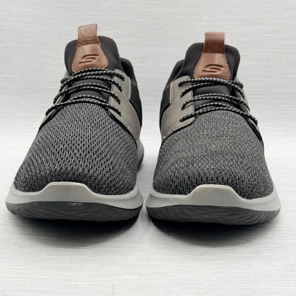 Skechers Delson Men's 12 Shoes Grey Black Slip On Classic Fit Memory Foam 65474